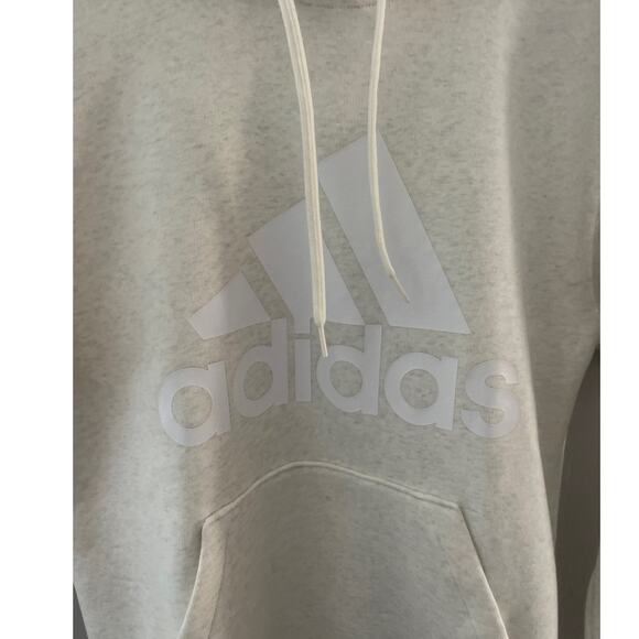 Adidas‎ Essentials Big Logo Regular Fleece Off-White Melange Hoodie Size Large - Picture 6 of 9